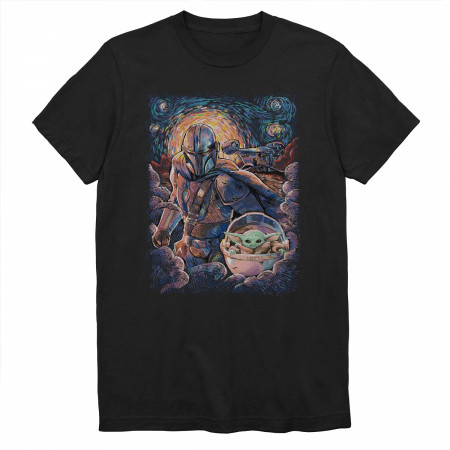 Star Wars Mandalorian and The Child Starry Night T-Shirt